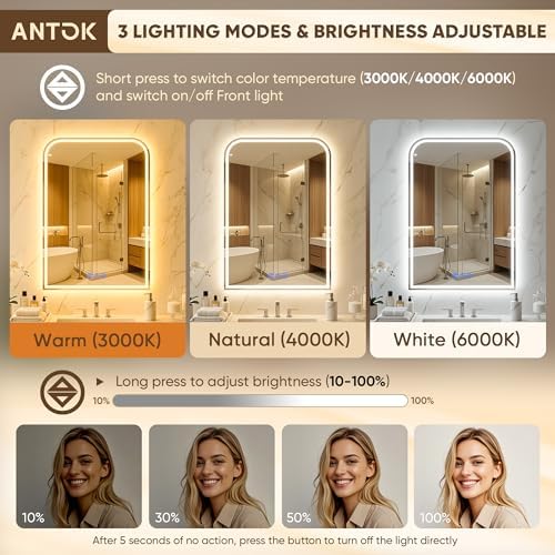 Antok LED Bathroom Mirror 60" L x 30" W, LED Mirror - Image 6