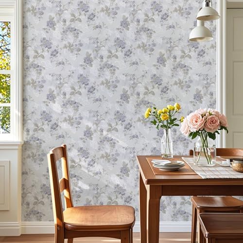 Ismoon Vintage Wallpaper Floral Peel and Stick Wallpaper 17.3in x6.56ft Gray - Image 6