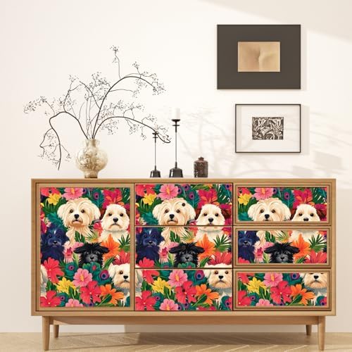 BOKEBEVE Dogs Floral Wallpaper Peel and Stick Boho Colorful 17.5 x 393.5In - Image 6