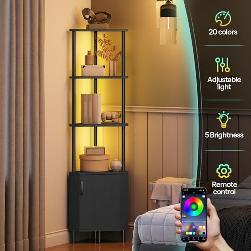 HOOBRO Corner Cabinet with LED Light, Corner Shelf Stand with Storage and Doors - Image 6