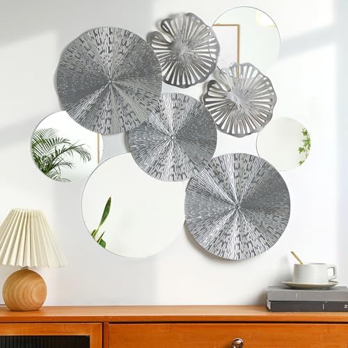 Hicarer Silver Mirror Wall Decor, Round Wall Mirror, Metal Art Decor - Image 7