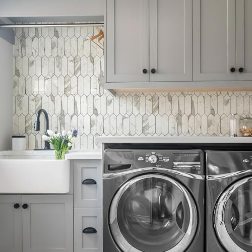 Vamos Tile Glossy Carrara White Backsplash Tile Peel and Stick, 12.8 x 12.8 - Image 6