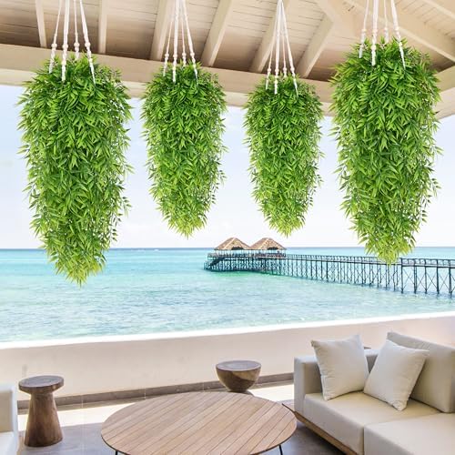 Waipfaru 4Pcs Artificial Hanging Plants, Fake Willow Leaves Vines - Image 7