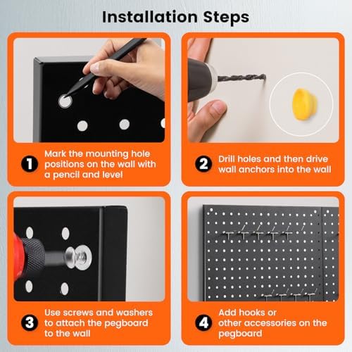 ENJOYWOOD Metal Pegboard 4 PCS 24"×16" Wall Organizer Kit Storage Panels - Image 7