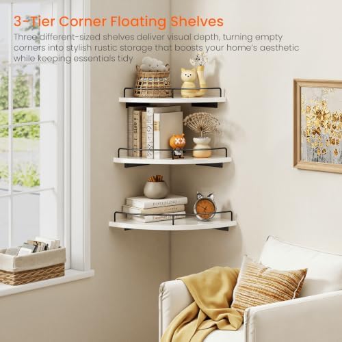 Homode Corner Wall Shelves, 3 Tier Wooden Corner Floating Shelves - Image 6