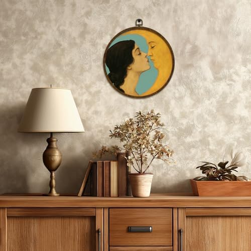 Retro Celestial Decor, Romantic Moon and Young Girl Round Wall Art, - Image 7