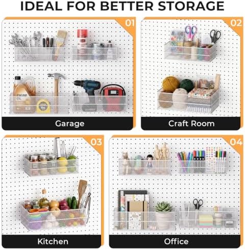 INCLY 4 Pack Upgrade Pegboard Baskets, 4 Sizes Square Metal Mesh Basket - Image 7