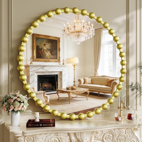 36 Inch Gold Round Mirror, Decorative Vanity Mirror, Circle Mirror Wall - Image 6