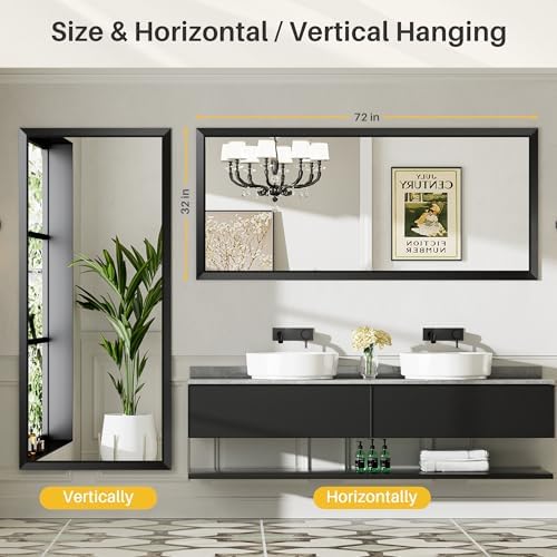 Briivue Black Metal Framed Bathroom Wall Mirror, 72x32 Inch - Image 6