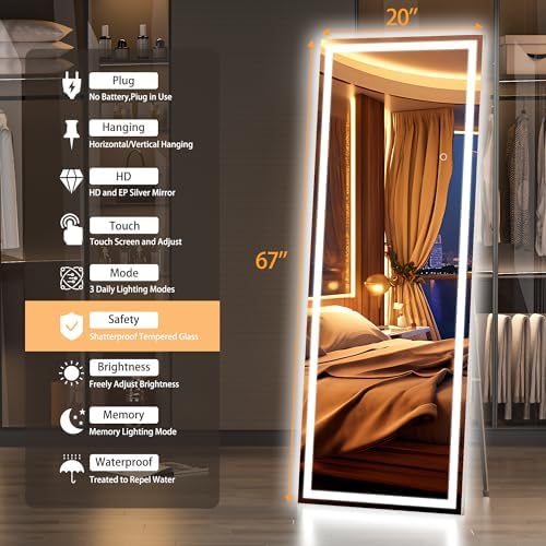 Hasipu Full Length Mirror with Lights, Full Body Dressing Hanging Mounted Mirror - Image 6