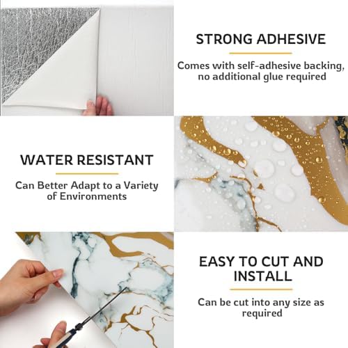 Marble-Effect Peel and Stick Backsplash, 30 Sheets PVC Wall Panels, - Image 7
