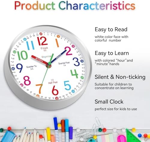 Roymnie 14" Wall Clock for Kids Learning Silent Battery Operated Teaching - Image 6