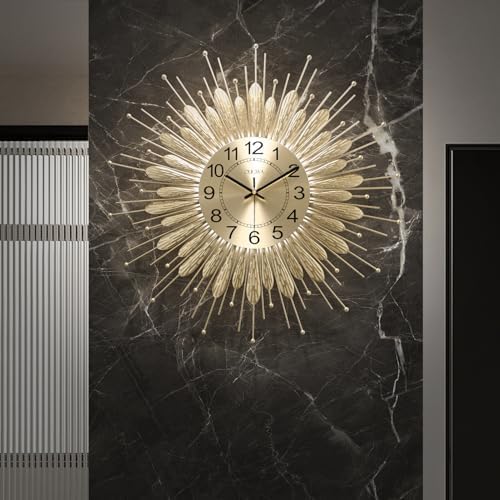 Gold Wall Clock 23 Inch Sunburst, Mid Century Decorative Wall Clocks - Image 6