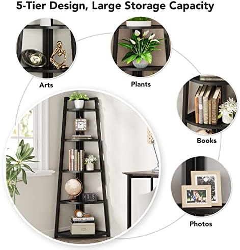Tribesigns 70 inch Tall Corner Shelf, 5 Tier Modern Corner Bookshelf Bookcase - Image 6