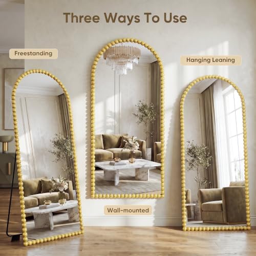 Antok 71" x 28" Arched Full Length Mirror, Antique Beaded Frame Floor Standing - Image 6