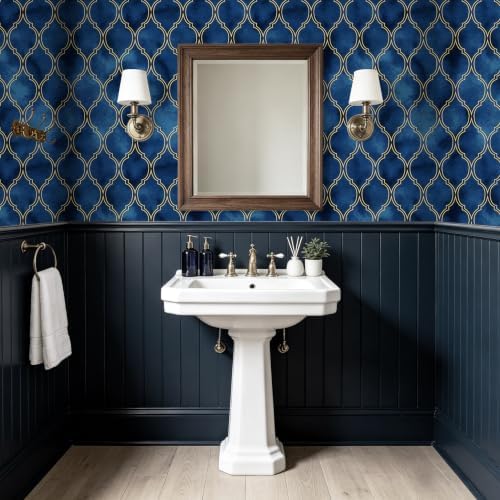 HAOKHOME Geometric Peel and Stick Wallpaper Teal Blue Art Deco Moroccan - Image 6