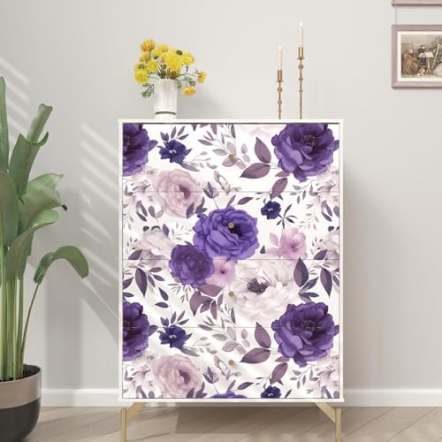 BOKEBEVE Boho Floral Wallpaper Peel and Stick White Purple 17.5 x 393.5In - Image 6