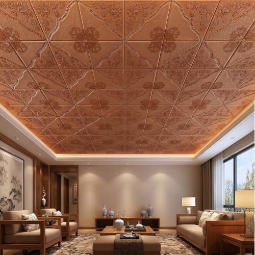 Nuanchu 40 Pcs 13.8 x 13.8 Inch Ceiling Tiles Peel and Stick - Image 6