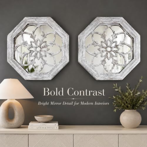 2 Pack 12 Inch Octagon Grey Rustic Wood Frame Acrylic Wall Mirrors, Farmhouse - Image 6