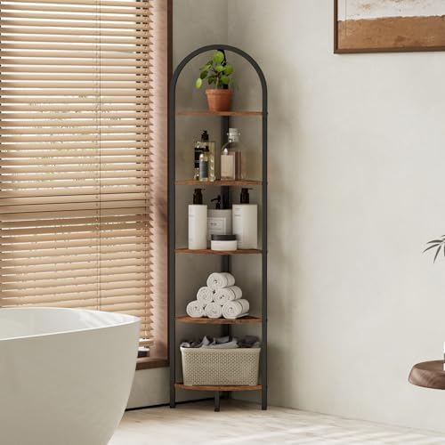 Homhedy 5-Tier Arched Corner Shelf Stand, Wall Corner Bookshelf - Image 7