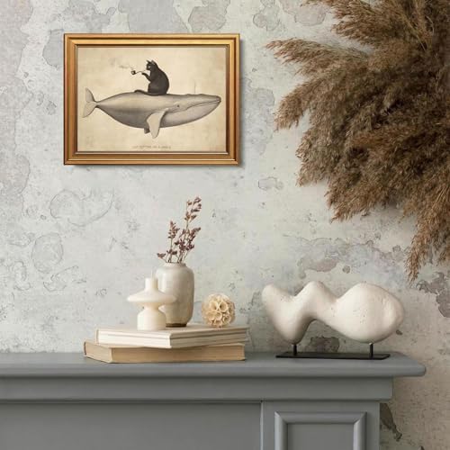 Vintage Gold Framed Funny Cat Wall Art, Retro Eclectic Paintings, Whimsical - Image 7