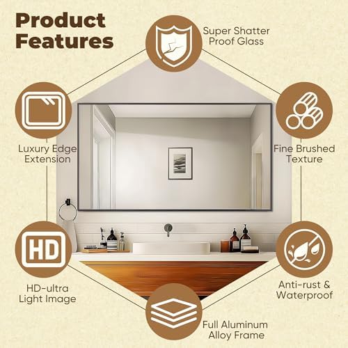 Antok 55x30 Black Metal Framed Bathroom Mirror, Wall Mirror - Image 6