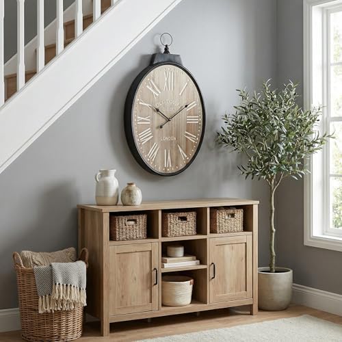 Large Oval Wall Clock 25 Inch, Rustic Farmhouse Wooden Decorative Clock - Image 7