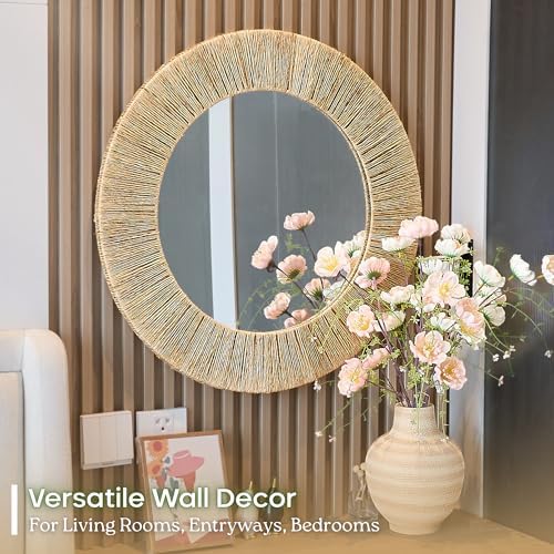Chi An Home 24 inch Natural Jute Round Wall Mirror, Boho Decor Wall Mirror - Image 6