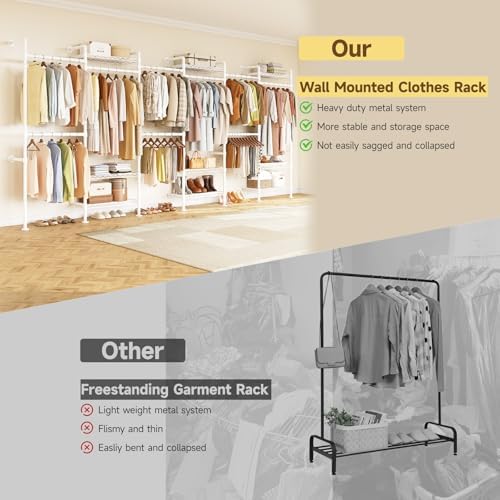 H6 Wall Mounted Closet System, Industrial Pipe Clothes Rack Clothing Racks - Image 6