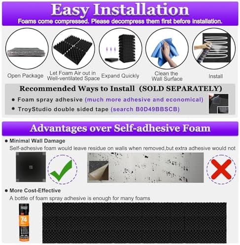 TroyStudio Thick Acoustic Foam Panels, Dense Soundproof Padding Tile, Recording - Image 6