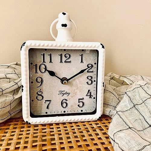 Retro Rectangle Metal Silent Small Wall Clock White Rectangle - Image 6