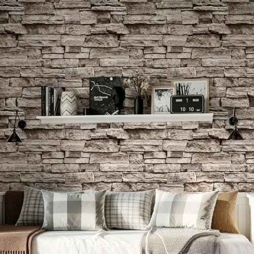 Jeweluck Brick Wallpaper Peel and Stick Stone Wallpaper Brown 16.9”×118.1” - Image 6