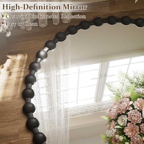 Easly Round Mirror for Wall, 24 Inch Black Beaded Frame Decorative Vanity Mirror - Image 6