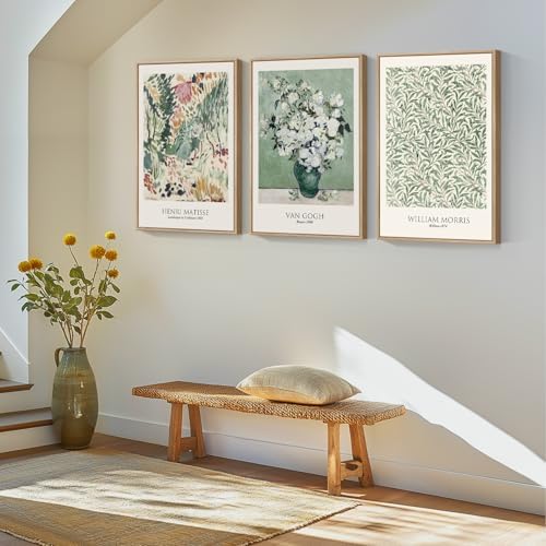 Framed Van Gogh Sage Green Botanical Canvas Wall Art Set of 3, 16x24 In - Image 6