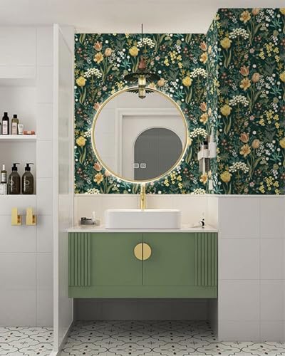 393’’17.3’’Floral Peel and Stick Wallpaper Boho Vintage Dark Green - Image 6