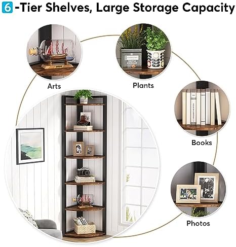 Tribesigns 6 Tier Corner Shelf, 70.9 Inch Tall Corner Bookshelf Small Bookcase - Image 6