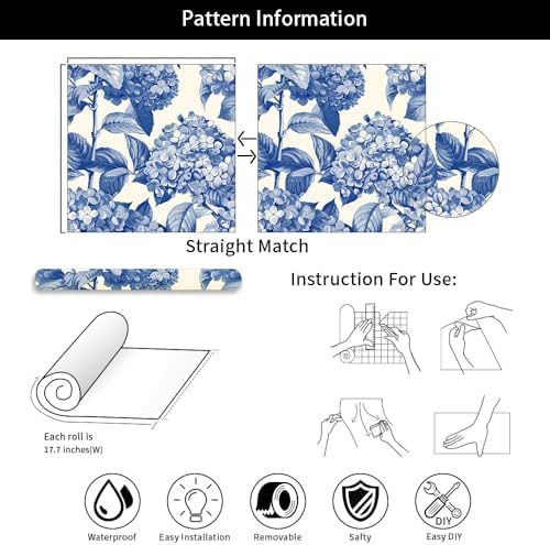 MuralPeel Vintage White Blue Cream Hydragea Floral Modern Peel and Stick - Image 7