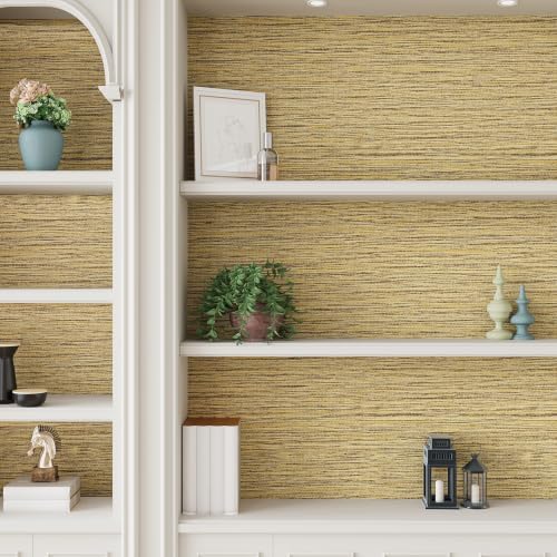 VEELIKE Golden Tan Grasscloth Peel and Stick Wallpaper 15.7''x354'' Faux - Image 6