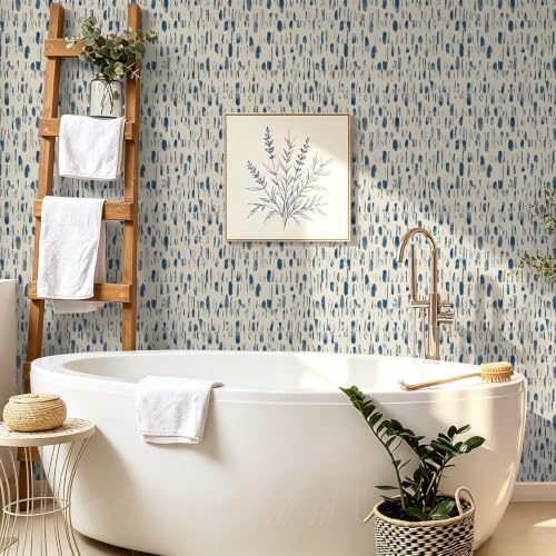 Safiyya Blue and White Peel and Stick Wallpaper 17.3in x78.7in Blue Dots - Image 7
