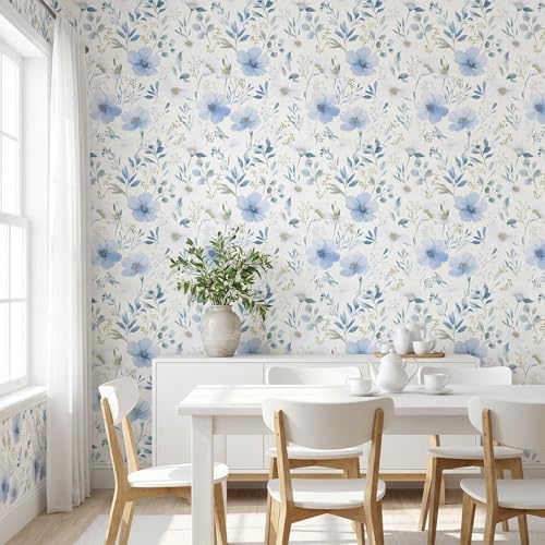 Light Blue Floral Peel and Stick Wallpaper, 17.7in x 393.7in - Image 6