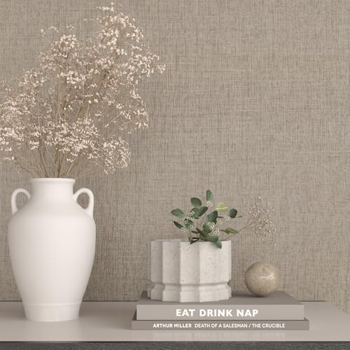 Taupe Grasscloth Peel and Stick Wallpaper Linen Vinyl 15.7"x472" - Image 7