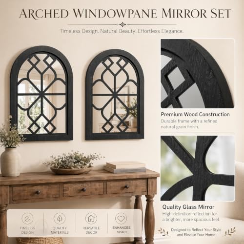 Set of 2 Arched Window Wall Mirror, Rustic Farmhouse Accent Mirror - Image 7