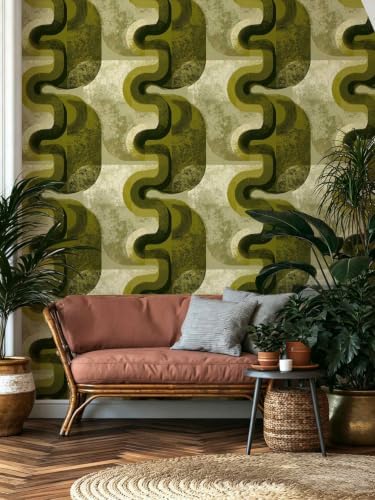 Olive Green Abstract Peel and Stick Wallpaper, Mid Century Modern Geometric - Image 7