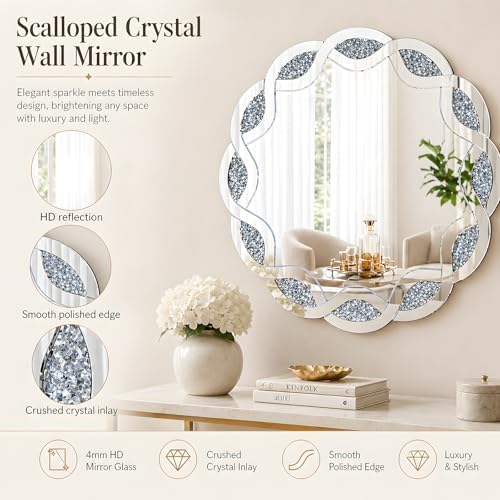 Elegant Round Wall Mirror Crushed Diamond Frame, Sparkling Crystal Luxury Mirror - Image 7