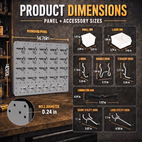 Steel Pegboard Tool Wall Organizer, 4 Pack 14.76 x 10.82 in, 6 Bins - Image 7