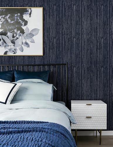 Grasscloth Peel and Stick Wallpaper Navy Blue Wallpaper Textured Vintage Dark - Image 6