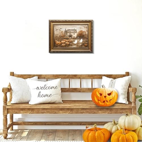 uniro Vintage Gold Framed Wall Art, Vintage Cute Ghosts Haunted Halloween - Image 6
