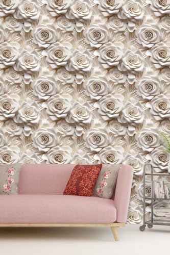 Peel and Stick Wallpaper Beige Rose Floral Accent - Image 6