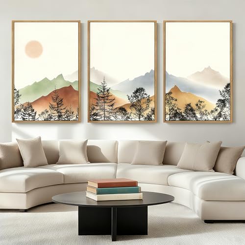 BINCUE Large Boho Mountain Wall Art Framed Wall Decor Watercolor Landscape Art - Image 7