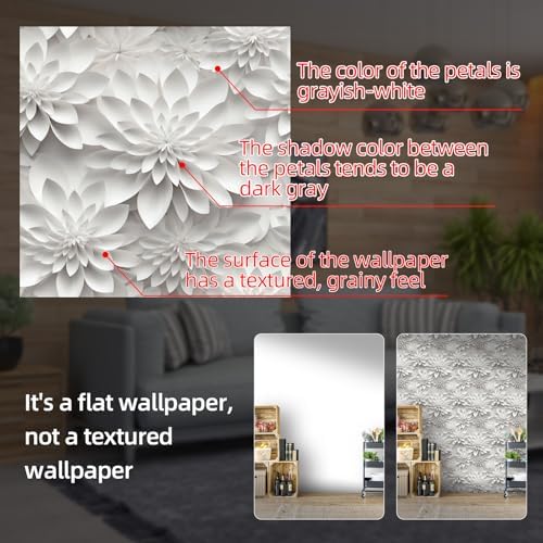 Peel and Stick Wallpaper White Gray Lotus Floral Feature - Image 6